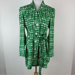 CAbi Green Plaid Circuit Belted Jacket Size Medium
